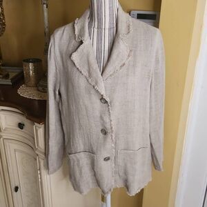 Chico's design 100% linen frayed blazer womens Chico's size 1(8-10)